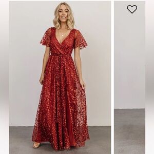 Baltic Born Marseille Red Vine Embossed Organza Maxi Dress Romantic Formal